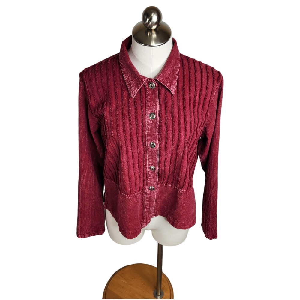 Produce Company Shirt Jacket Womens Small Red Cotton Button Up Artsy Lagenlook